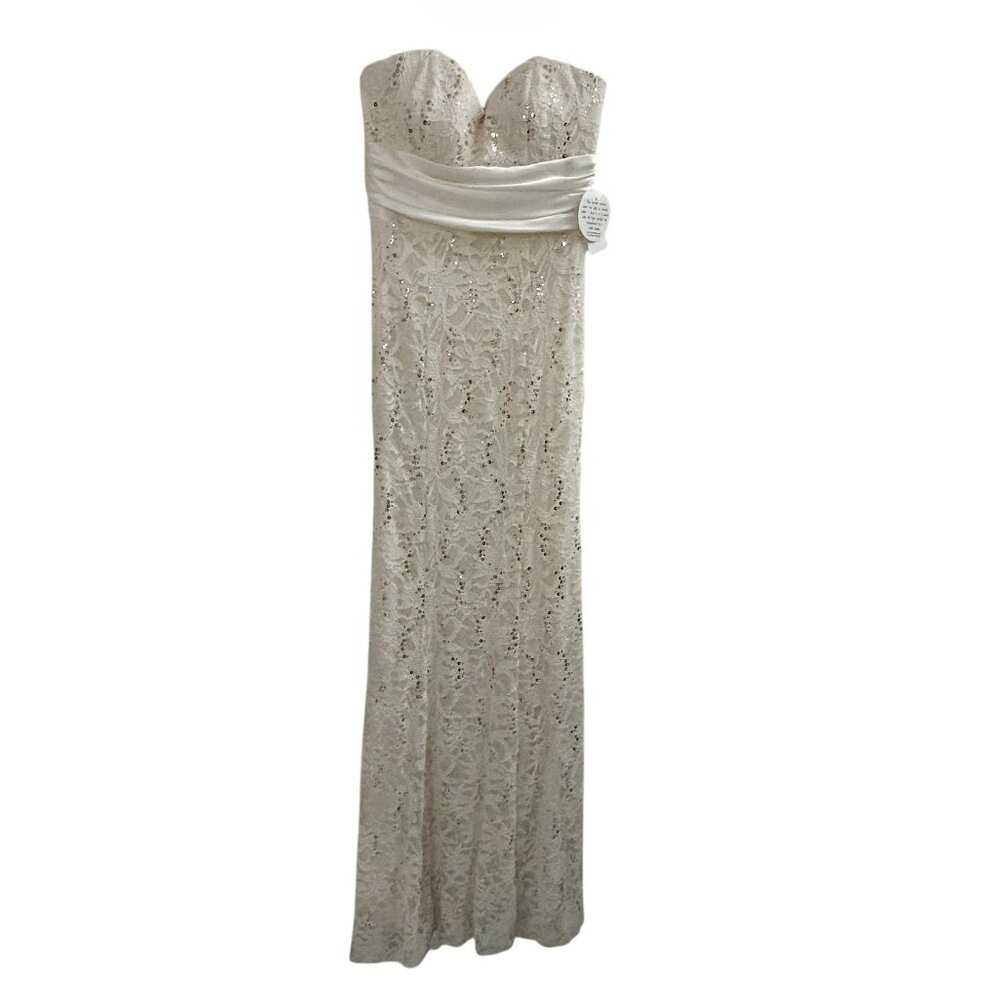 NWT Deb White Strapless Special Occasion Ballgown With Silver Sequins Size 5/6